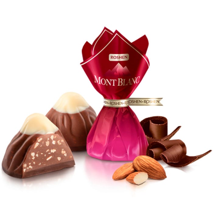 Chocolate Candy with Crushed Almonds, Mont Blanc, Roshen, 0.5 lb/ 226 g