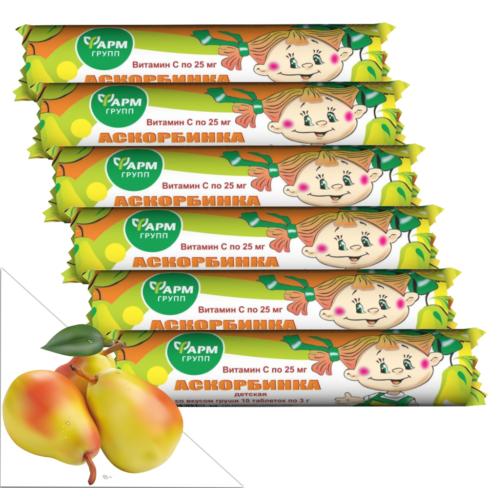 Pack 6 Pear-Flavored Ascorbic Acid, FarmGroup, 10 tab x 6