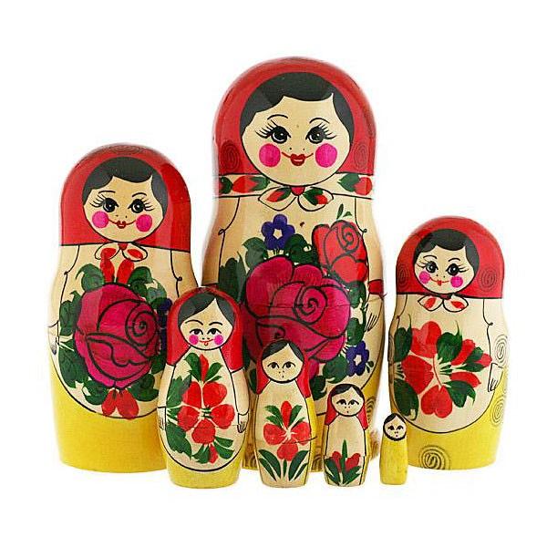 7 Nested Matreshka Dolls, Classic Design Semenovskaya 7.25"