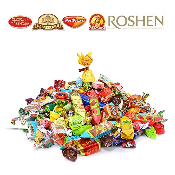 Gourmet Russian and Ukrainian Chocolate & Caramel Candy Assortment (Roshen, Slavyanka, Rot Front, Red October) 3 lbs