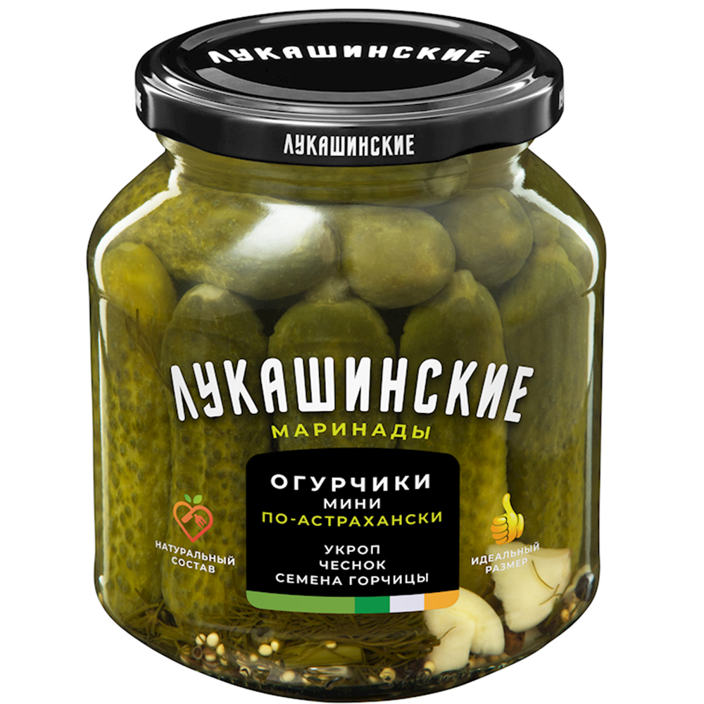 Spicy Pickled Cucumbers Astrakhan Style, Lukashinskie, 670g/ 23.63oz