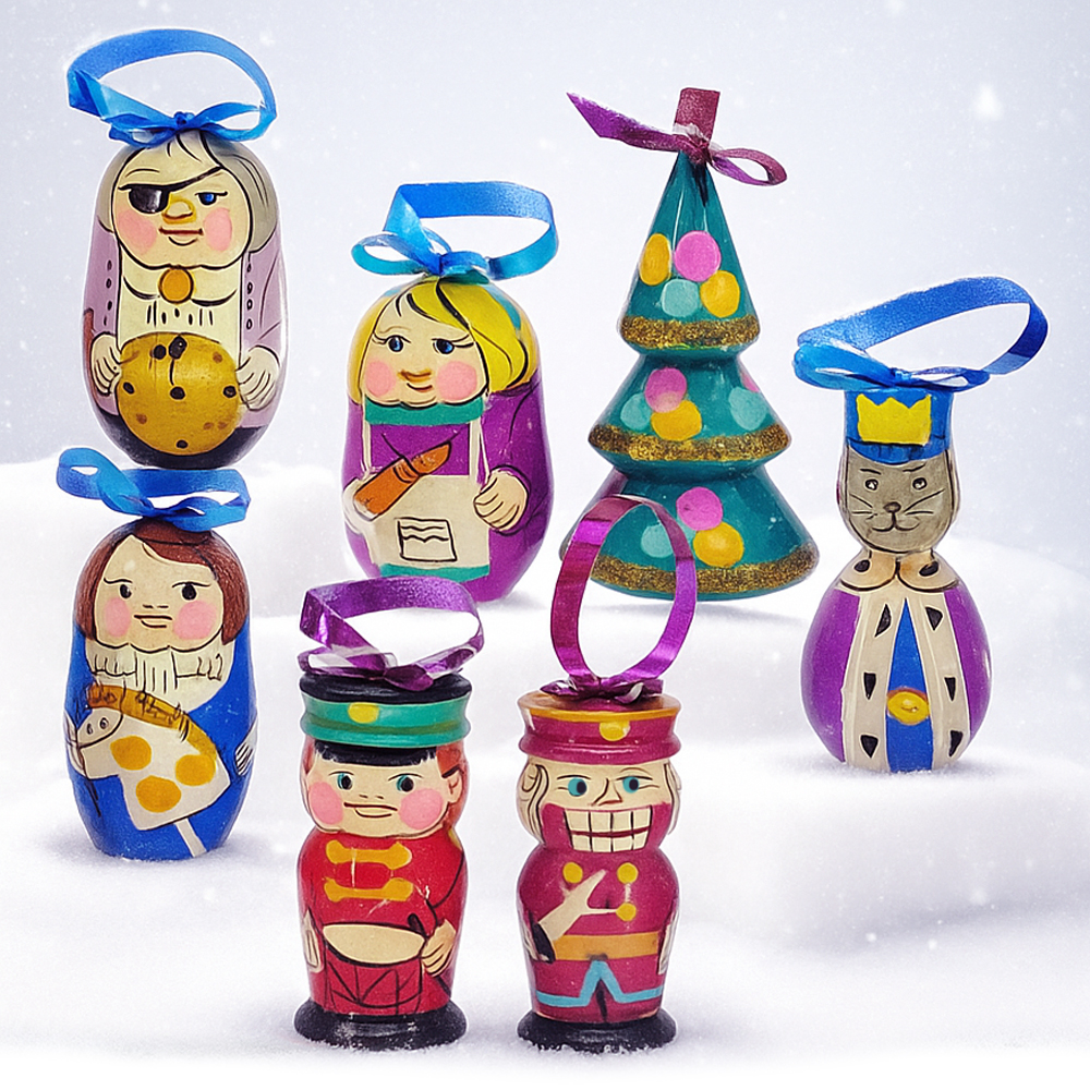 Christmas Tree Decoration No. 12 NUTCRACKER Set of 7 Wooden Toys