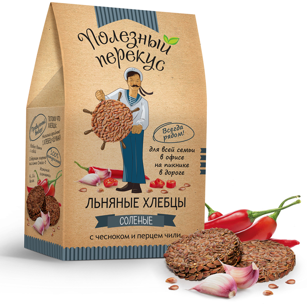 Flax Seed Crackers with Garlic and Chilli Pepper, Healthy Snack, 3.53 oz / 100 g