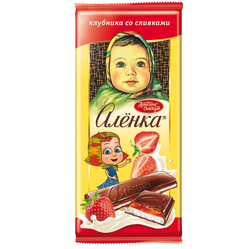 Chocolate with Strawberry & Cream Filling, Alyonka, Red October, 87 g/ 0.19lb