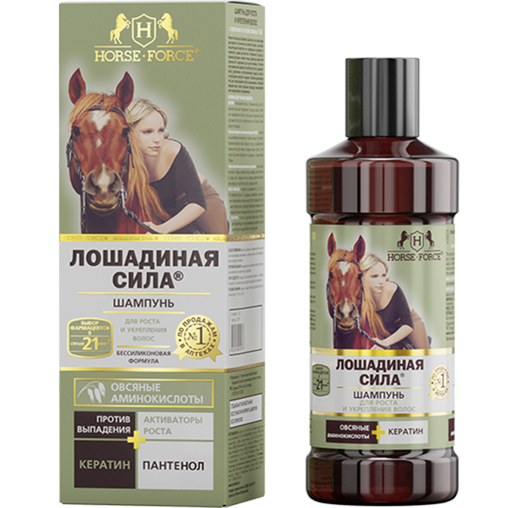 Shampoo for Strengthening & Hair Growth with Keratin Oat Surfactants Based, Horse Force, 8.45oz/ 250ml