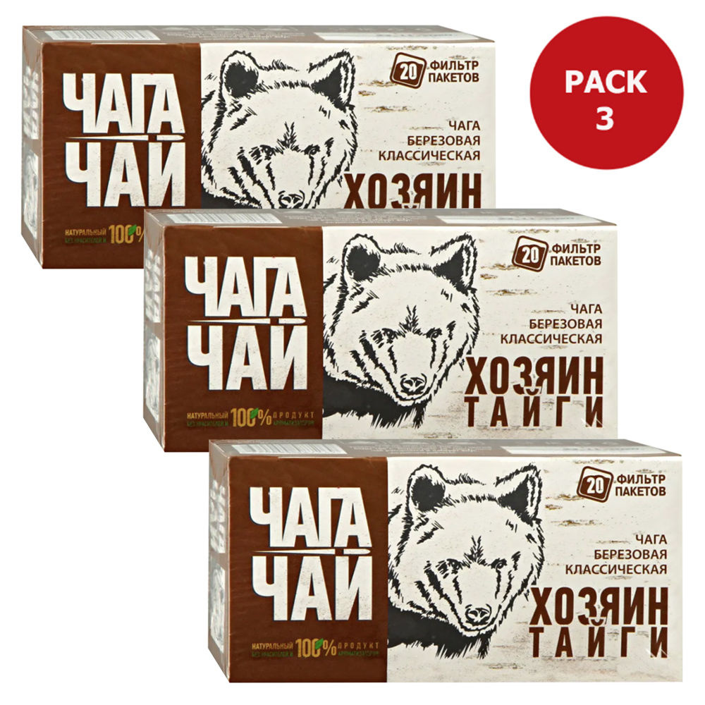 Pack 3 Chaga Tea, Taiga Owner, 20 bags x 3