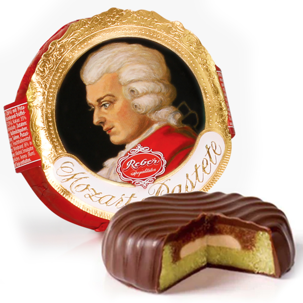 Chocolates with Marzipan Filling Mozart- Pastete, Reber, 37g / 1.3oz