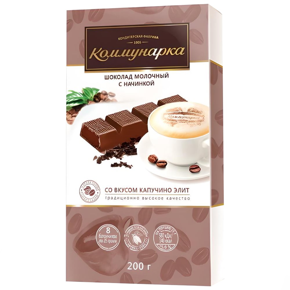 Milk Chocolate Sticks with Cappuccino Filling Elite, Kommunarka, 200g/ 7.05 oz
