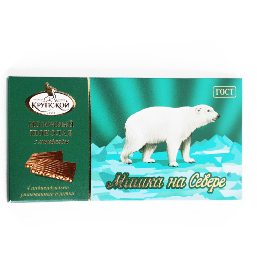 Milk Chocolate with Almonds | Mishka in the North, KF Krupskaya, 100g / 3.53oz