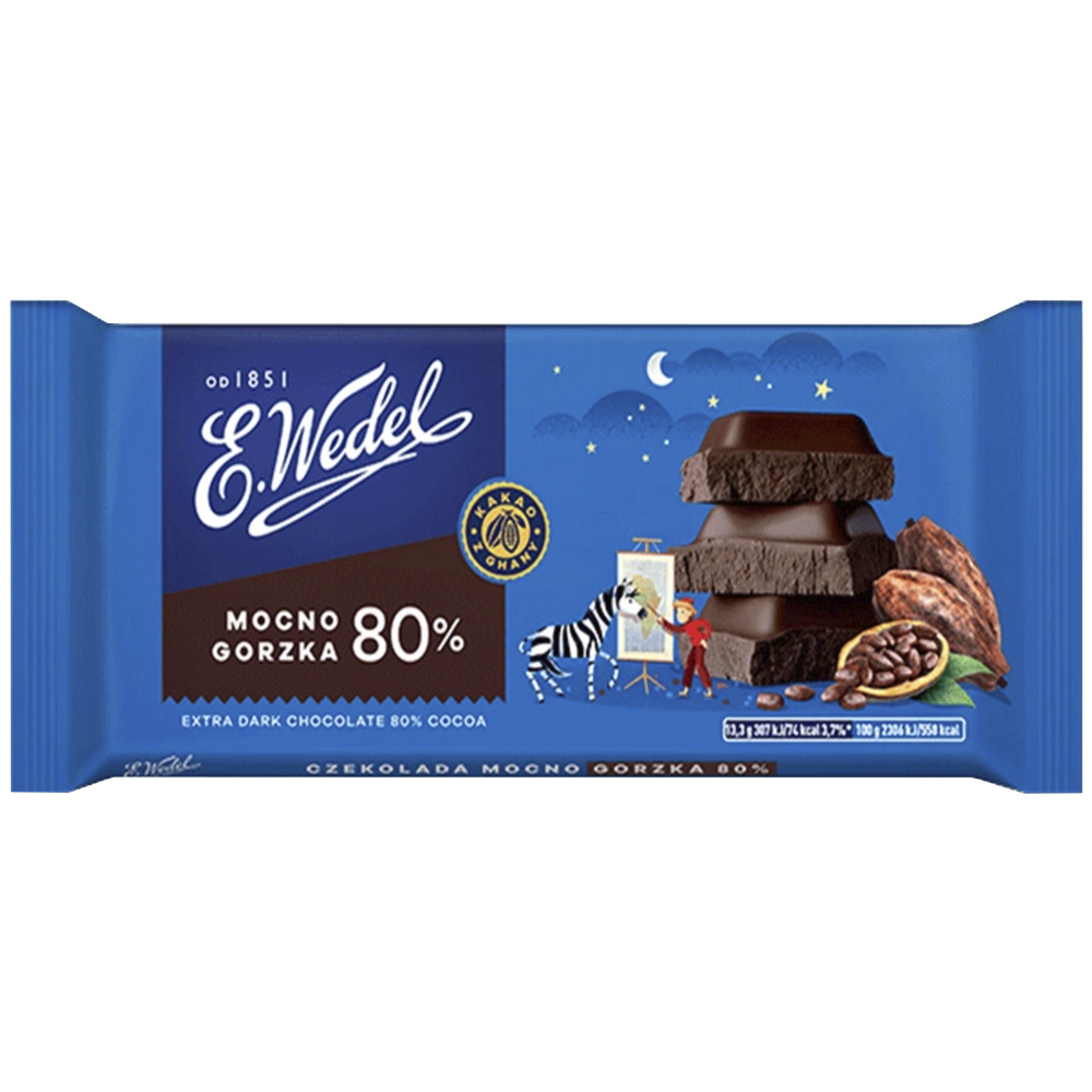 Extra Dark Chocolate 80% Cocoa, E. Wedel, 80 g