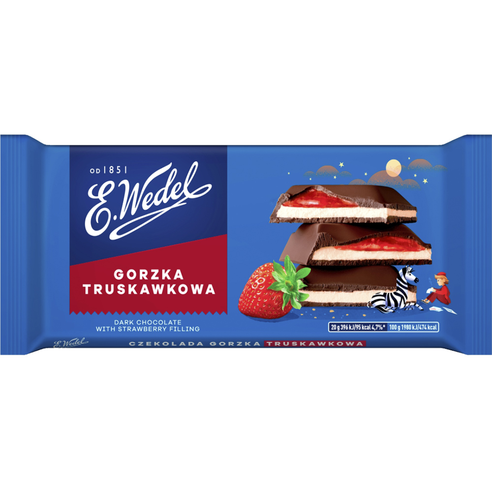 Dark Chocolate with Strawberry Filling, E. Wedel, 100 g