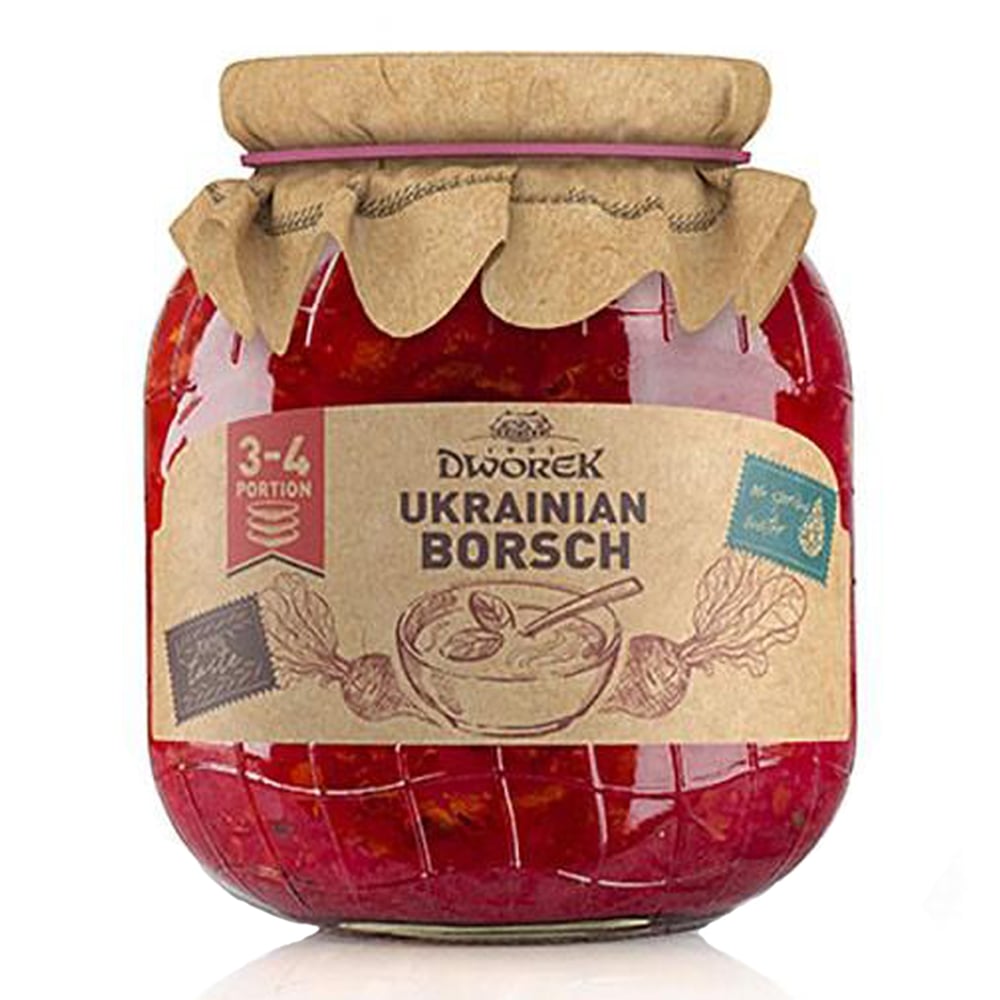 Red Borscht (Red Soup) in Glass Jar, Dworek 24.34 oz / 720 Ml