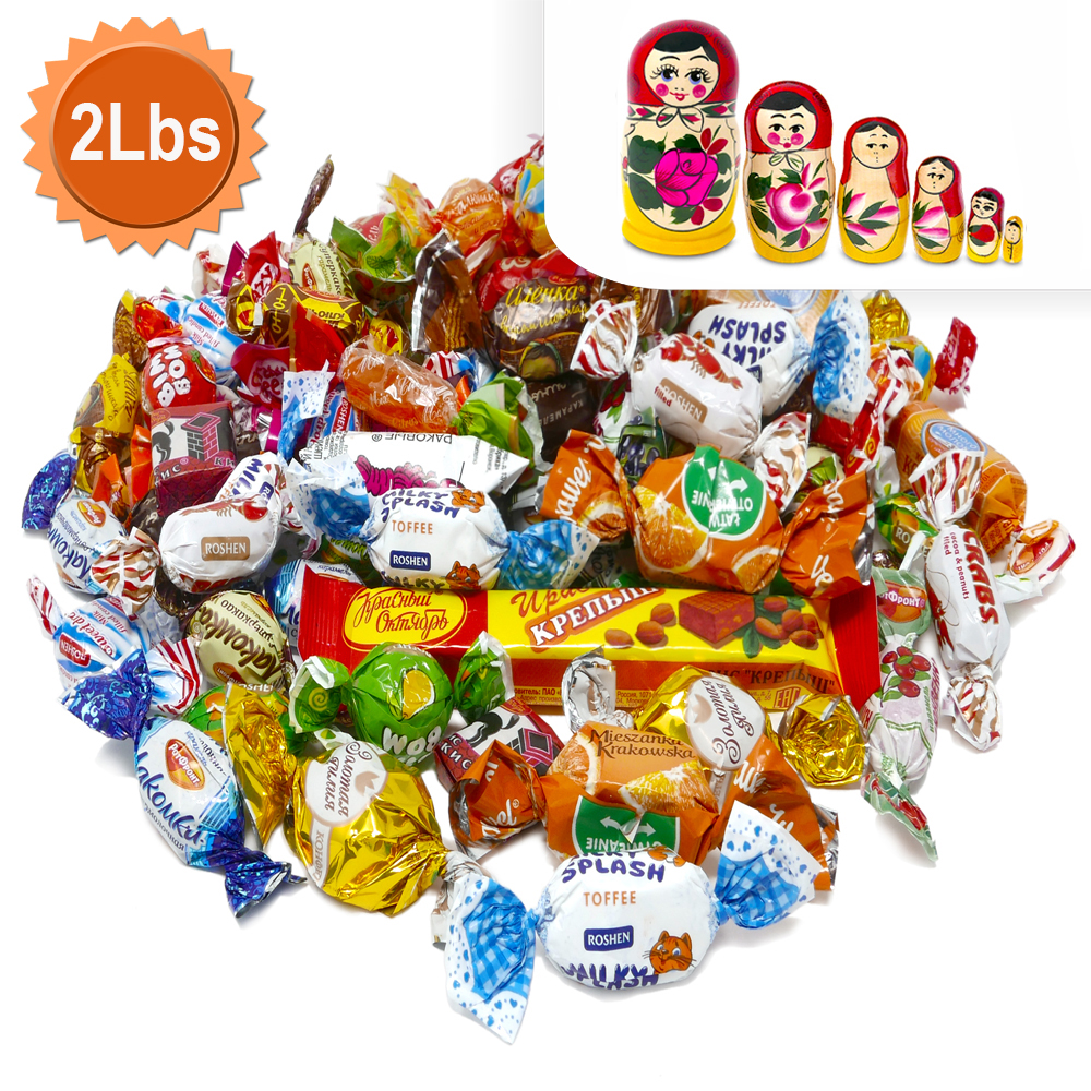 Christmas Sweet Gift Caramel & Toffee Candy Mix 2 lb + Matryoshka Semenovskaya (6) 