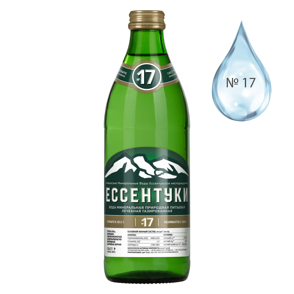 Thermal Water Essentuki #17 (Glass Bottle), 16.5 oz / 0.5 liter