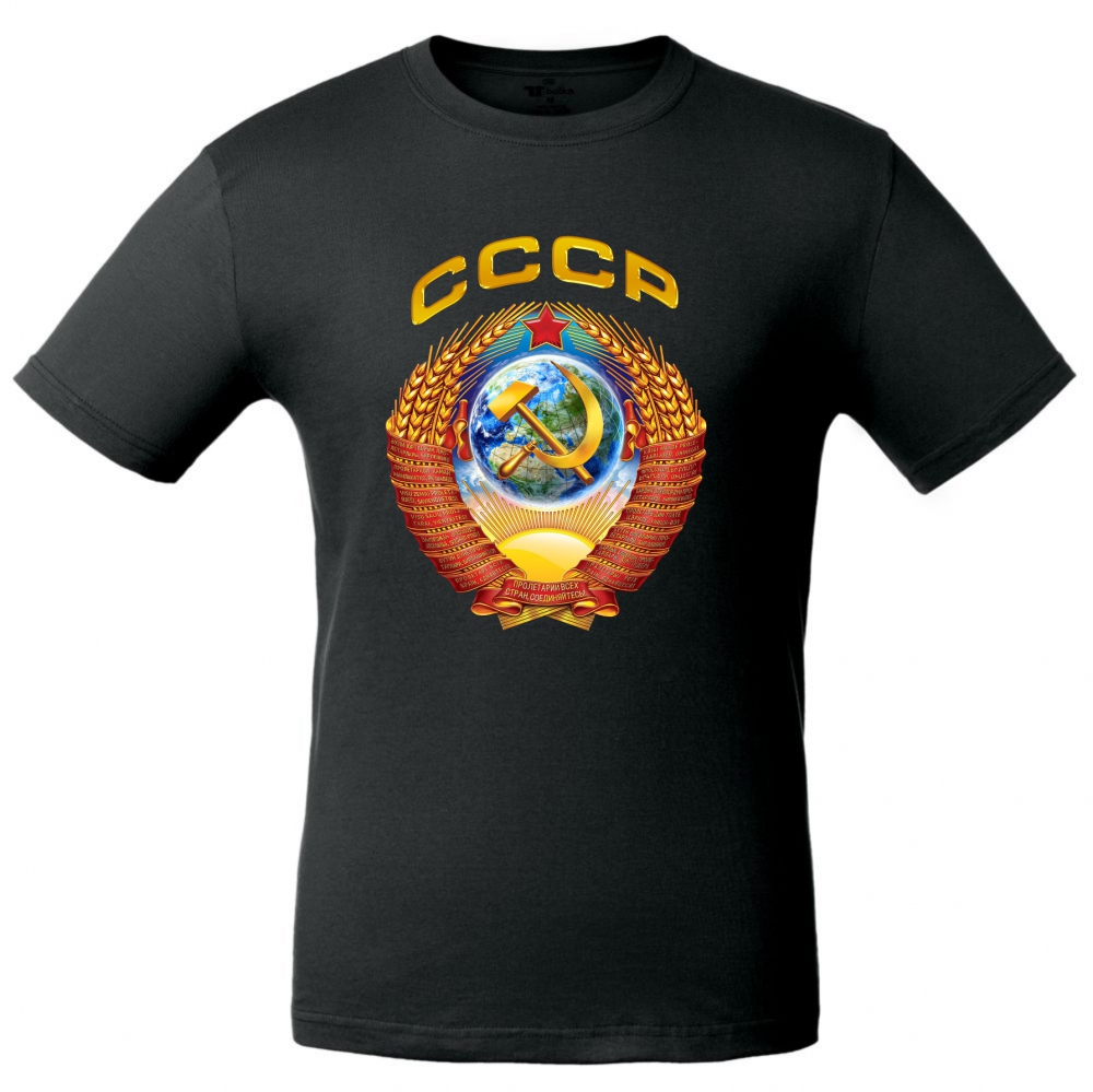 Black Unisex T-shirt Сoat of Arms of the USSR, size XL