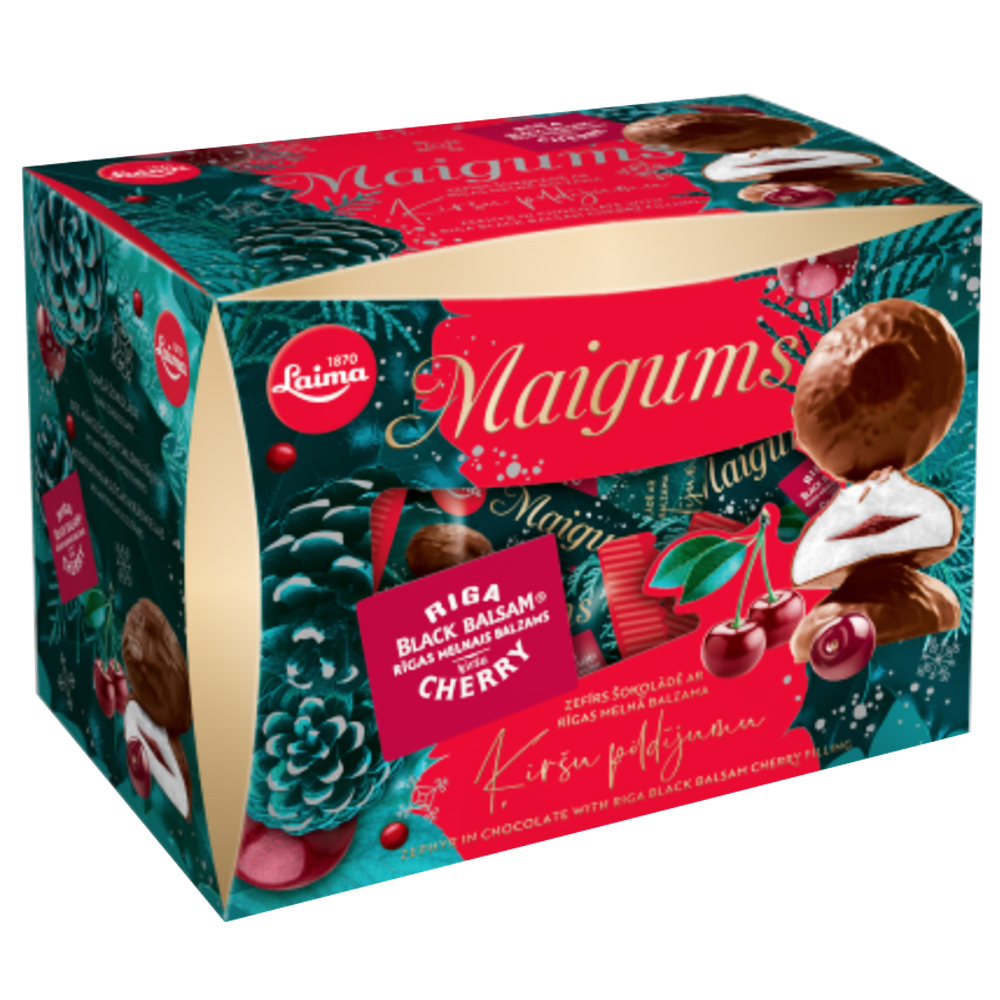 Chocolate Glazed Maigums Zephyr with Riga Black Balsam Cherry Filling, Laima, 6.53 oz /185 g