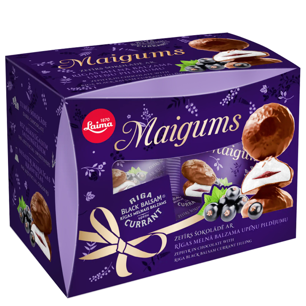 Maigums Chocolate Glazed Marshmallow with Riga Black Currant Balsam Filling, Laima, 185g/ 0.41lb