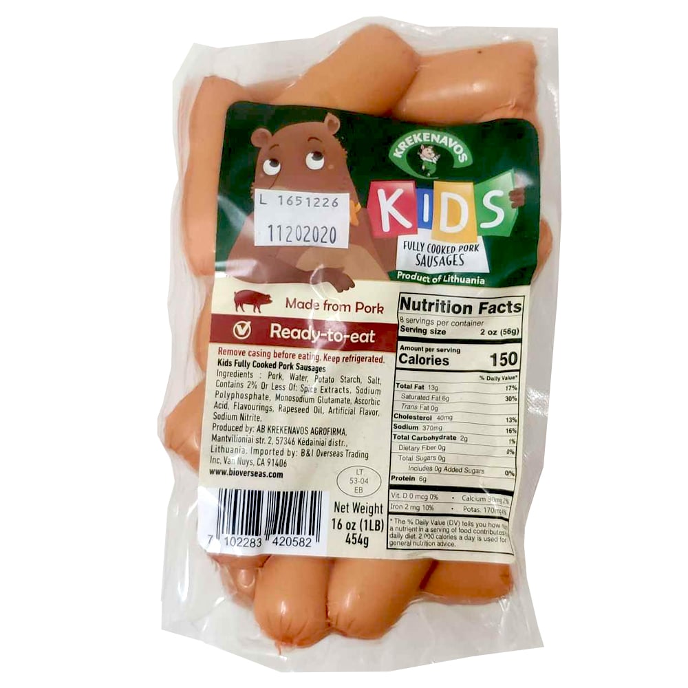 Krekanavos Lithuanian Pork Sausage «For Kids», 454 gr/ 1 lb  