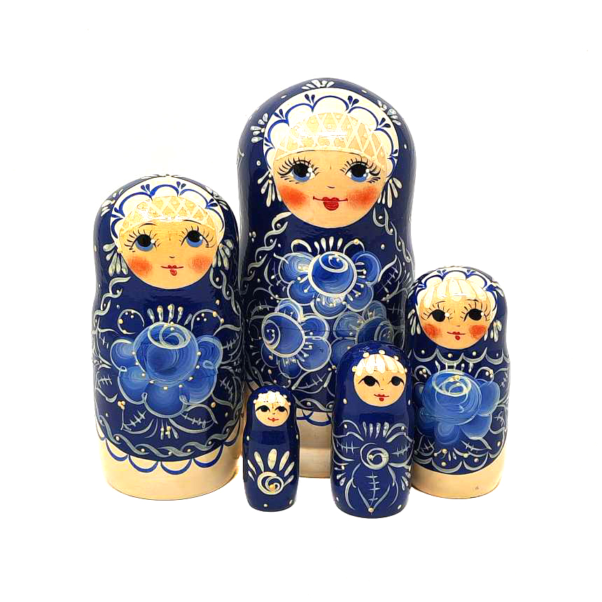 7.2" Russian Nesting Dolls Matryoshka 5 pc. Gzhel Pattern Hand Painted Big Size  