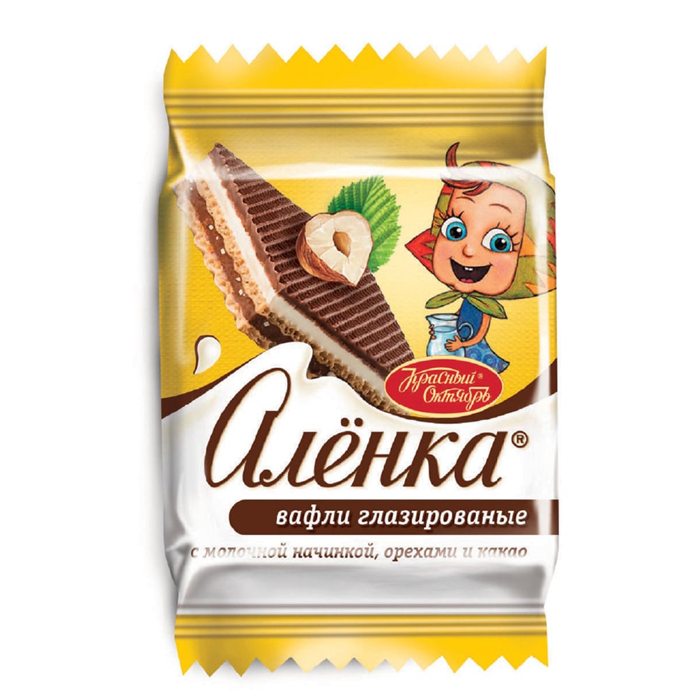 Glazed Waffles Milk Filling with Nuts & Cocoa, Alenka, Red October, 226g/ 0.5lb
