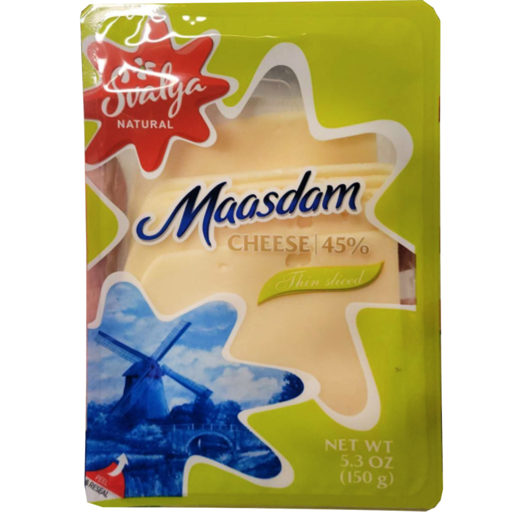 Sliced Maasdam Cheese 45% Fat, Svalya, 150g / 0.33 lb