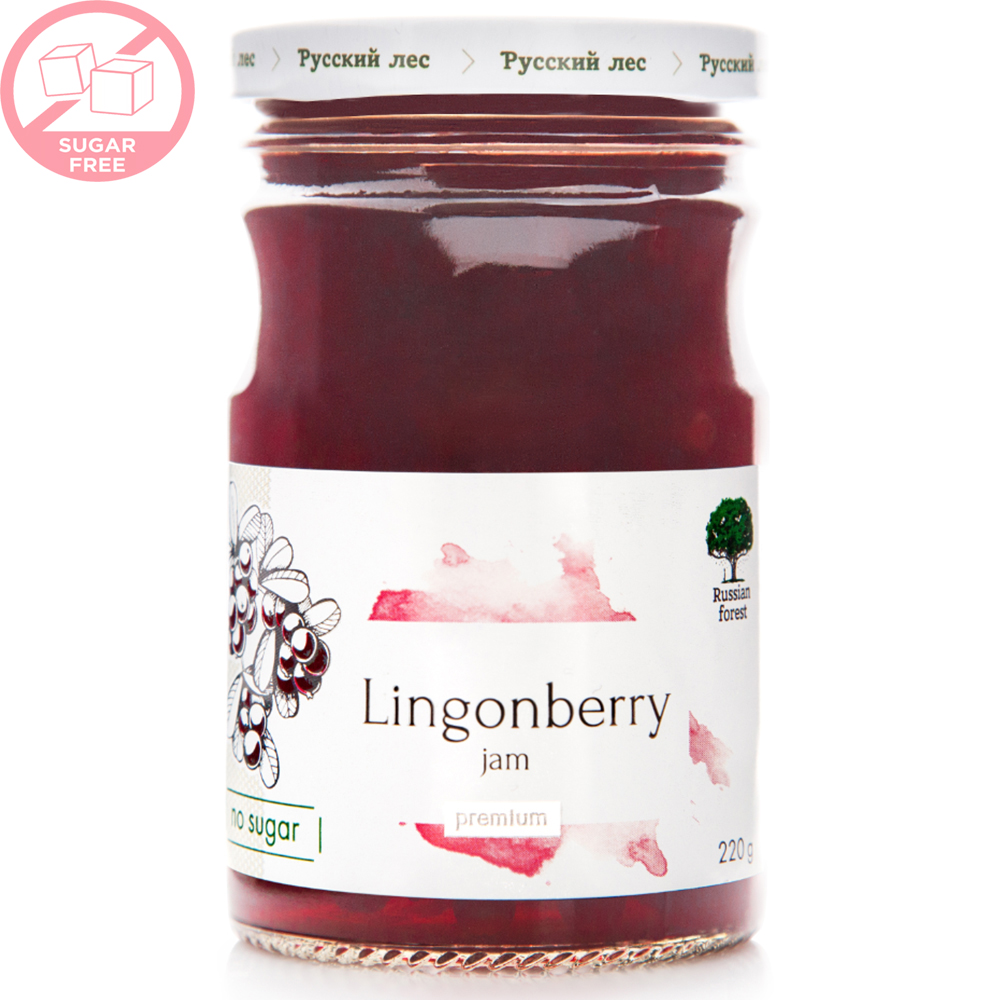 Lingonberry Jam Premium SUGAR FREE, Russian Forest, 220g/ 7.76oz