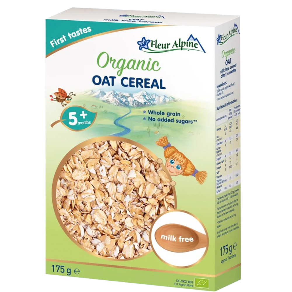 Organic Dairy-Free Whole Grain Oatmeal From 5 Months, SUGAR-FREE, Fleur Alpine, 175g/ 6.17oz