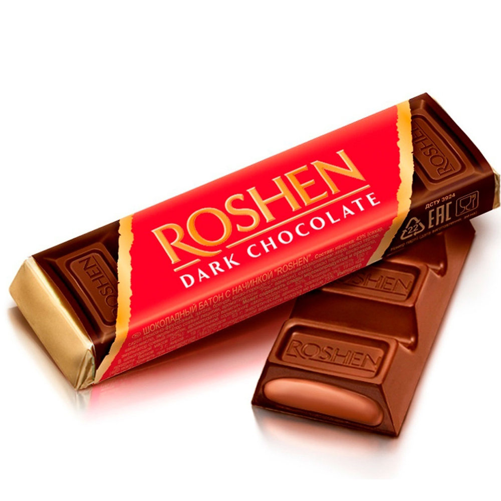 Roshen Dark Chocolate Bar with Fudge Chocolate Filling, 1.52 oz / 43 g