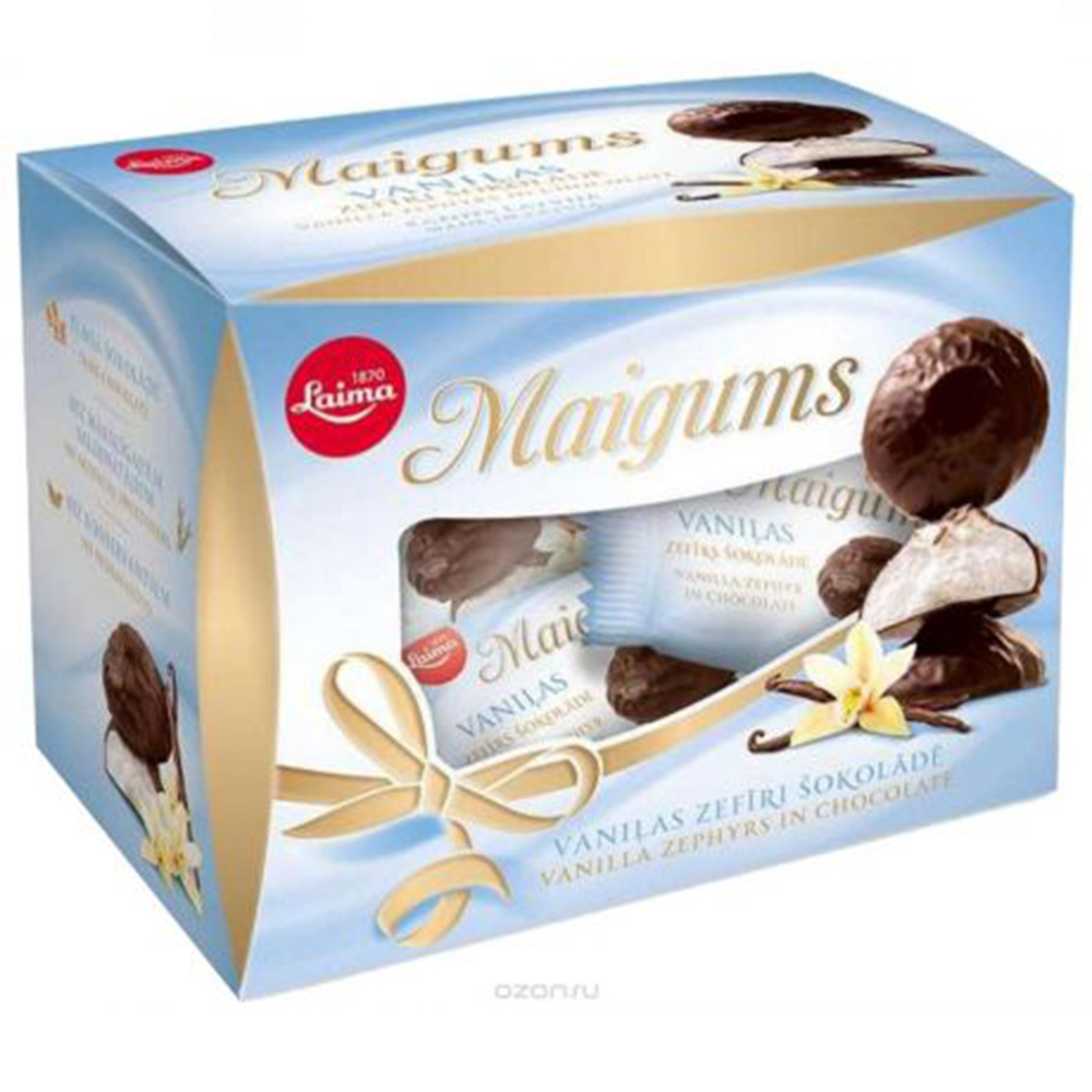 Chocolate-Glazed Marshmallows Vanilla Flavor Maigums, Laima, 185g / 6.53oz