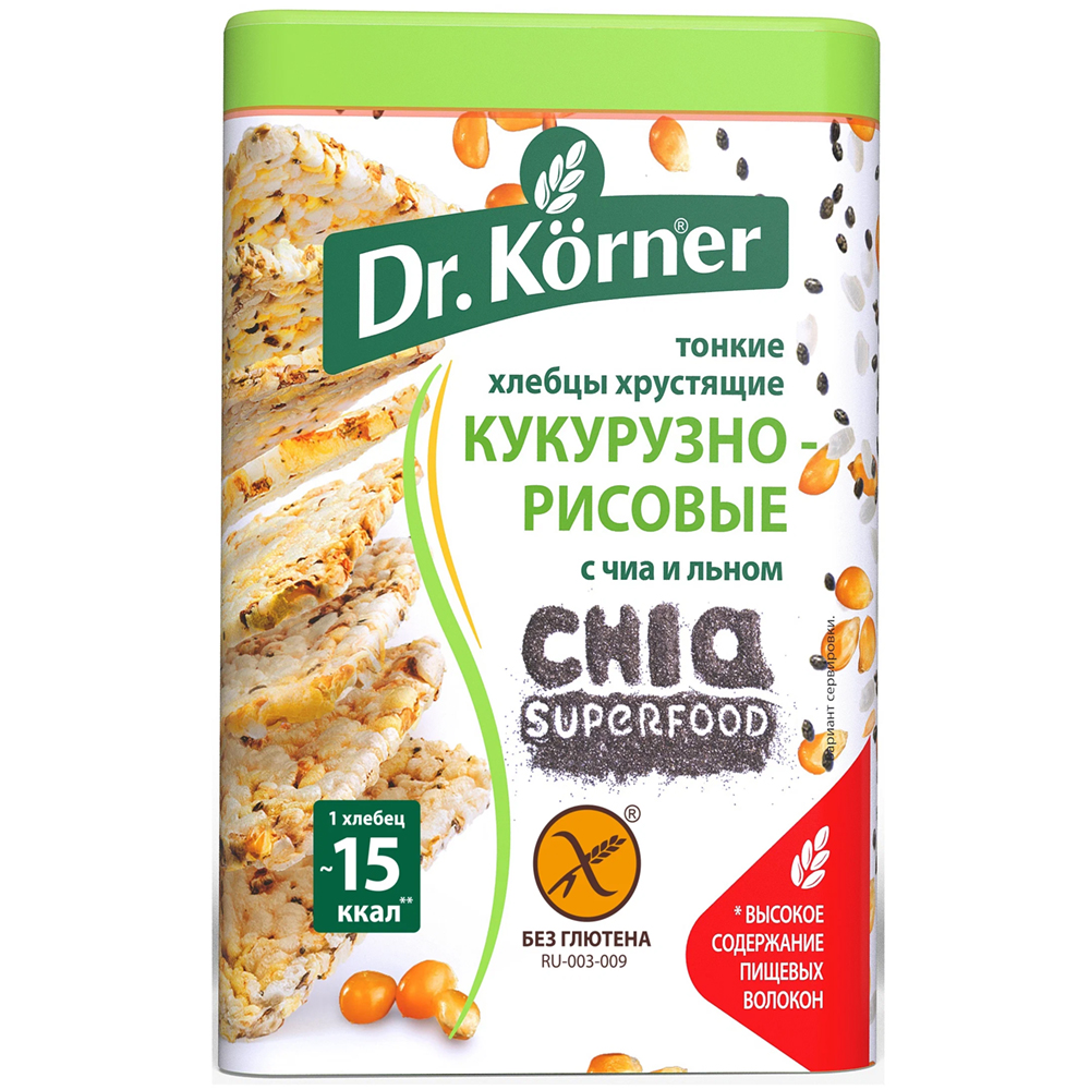 Crispy Corn-Rice Bread with Chia & Flax, Dr.Korner, 100g/ 3.53oz