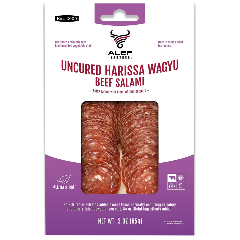 Uncured Beef Salami HARISSA WAGYU with Chilli Peppers Blend, Alef, 3 oz