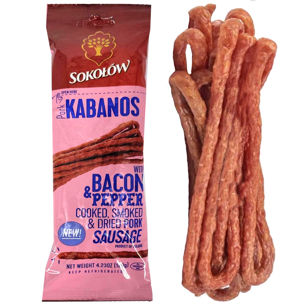 Smoked Sausages Kabanos Pork with Bacon & Pepper, Sokolow, 4.23 oz
