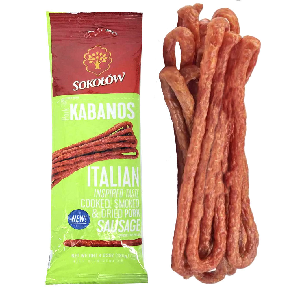 Italian Smoked Sausages Kabanos Pork, Sokolow, 4.23 oz