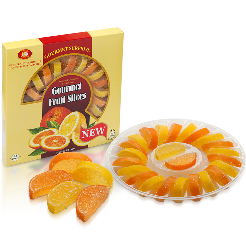 Marmalade Gourmet Fruit Slices Citrus Mix, Biscuit-Chocolate, 265g / 9.35oz