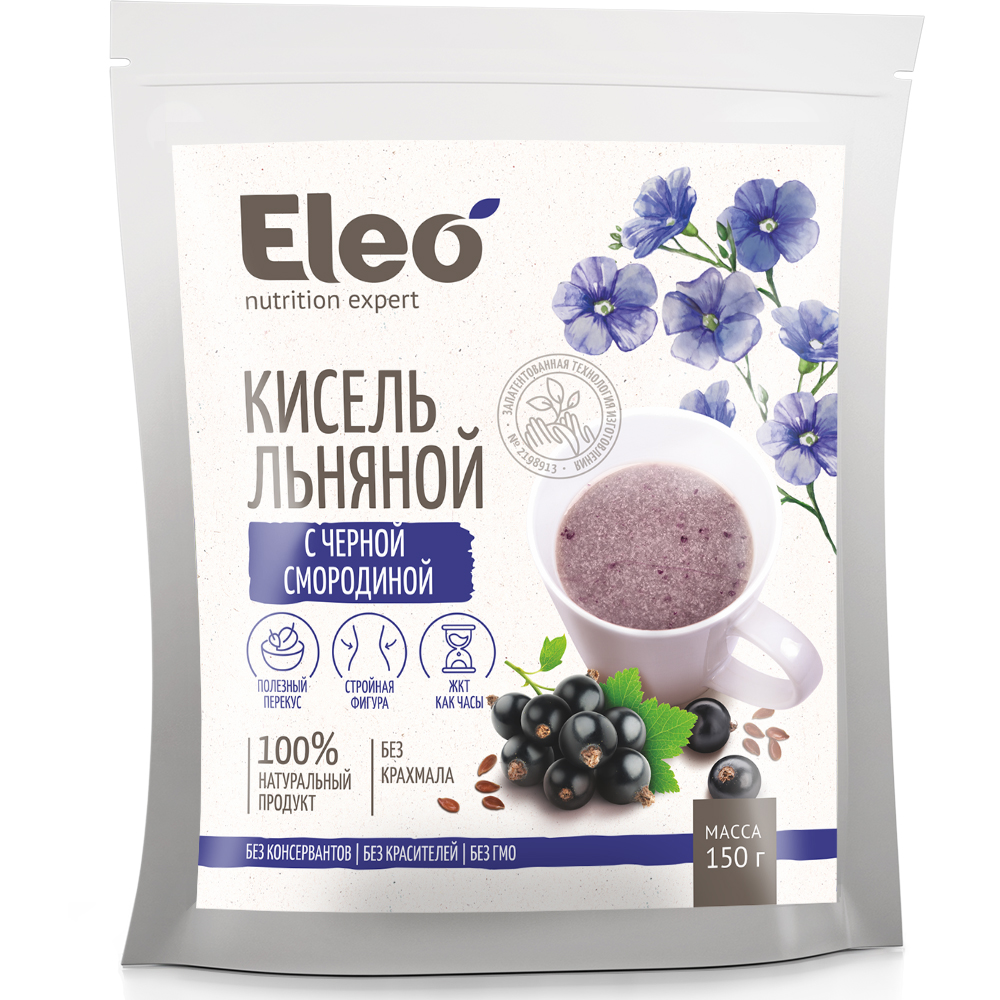 Flaxseed Jelly Drink Kissel with Black Currant, Eleo, 150g / 5.29oz