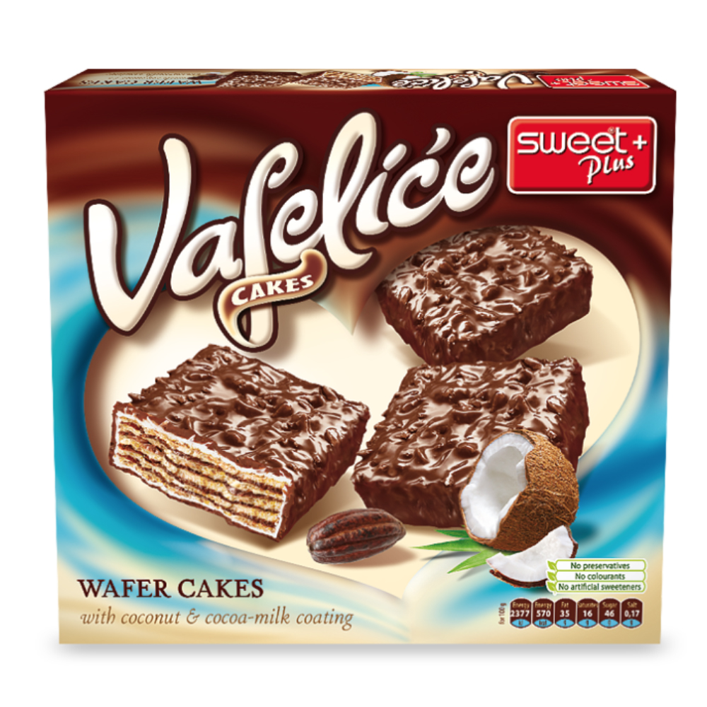 Wafer Chocolate Glazed Cakes w/ Coconut Creme, VAFELIĆE, 180g/ 6.35oz