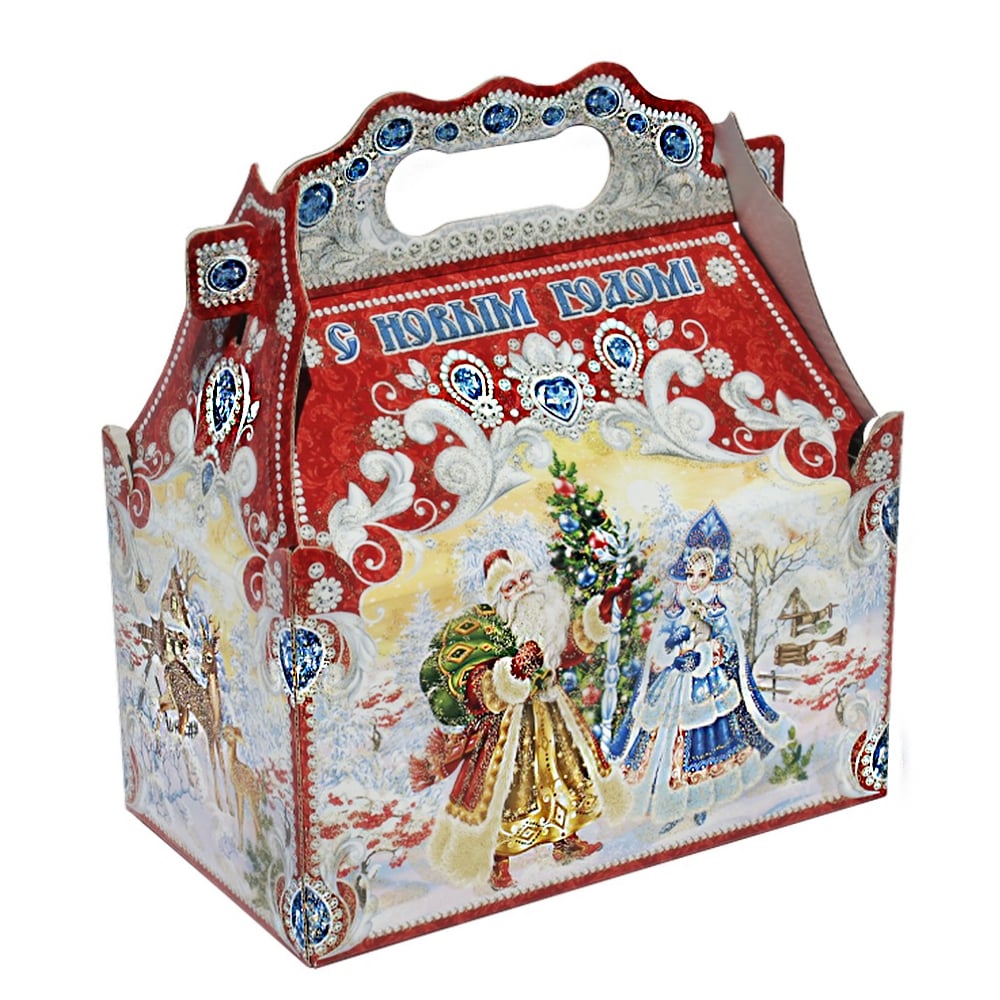 Sweet Christmas Gift Russian Candy, Festive Casket in Red, Cardboard Pack, 0.9 kg/ 2 lb