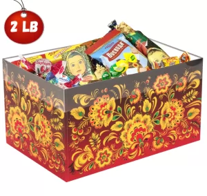 Chocolate & Caramel Candy Mix in Festive Khokhloma Pattern Box, 2lbs/ 900g