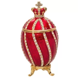 Easter gift Mini Easter Russian Style Egg with Twisted Pattern and a Crown RED, 1.5
