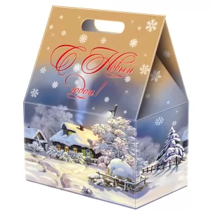 Assorted chocolate and caramel candies in a New Year cardboard box «Winter Evening», 3 lbs