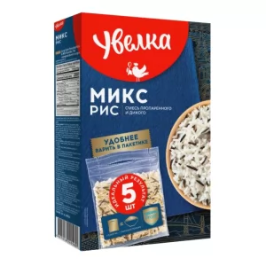 Mix of Steamed Long-Grain & Wild Rice, 5 bags x 80 g, Uvelka, 400 g/ 0.88 lb