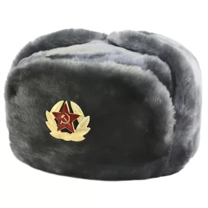 Ushanka, size 58/M. Russian Military Hat with Soviet Army Soldier Insignia, Gray