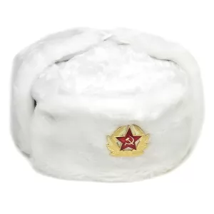 Ushanka, size 58/M. Russian Military Hat with Soviet Army Soldier Insignia, White