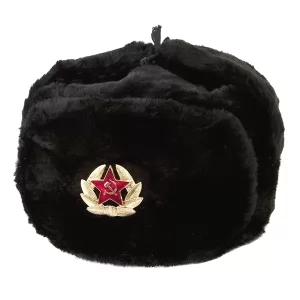 Ushanka, size 62/XL. Russian Military Hat with Soviet Army Soldier Insignia, Black