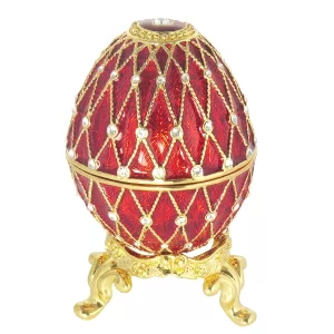 Russian Style Egg Golden Mesh Pattern with Rhinestones (3 rows) RED, 1.5