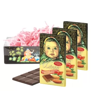 Set of Russian Alenka chocolate with almonds, 100g / 0.22 lb * 3 PCs, Red October