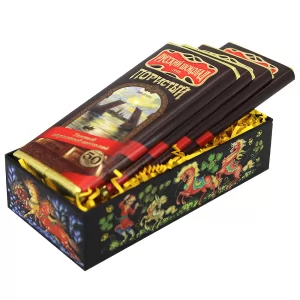 Pack 4 Dark Aerated Russian Chocolate in a Gift Box (Palekh Painting), 90 g x 4 pcs