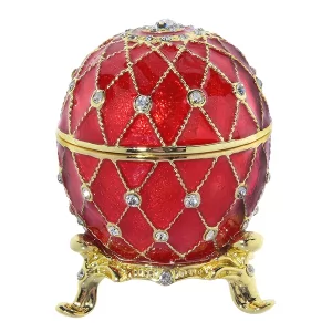 Russian Style Egg Trinket Box with Crystals RED, 2.25