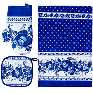 Kitchen Textile Gift Set Gzhel - Potholder Oven Mitt Towel  (A30012)