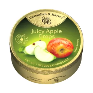 Hard Candy Drops Juicy Apple, Cavendish and Harvey, Tin Can, 200g/ 0.44 lb 